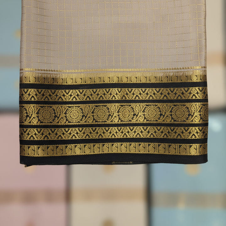 KUBERAN ELEPHANT GREY PURE CREPE SAREE