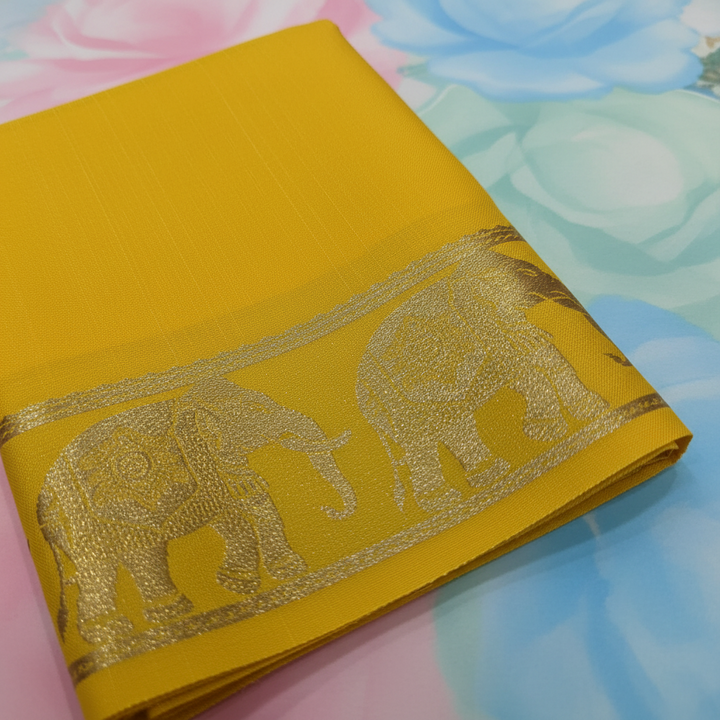 KUBERAN YELLOW AIRAVAT BORDER PURE CREPE SAREE