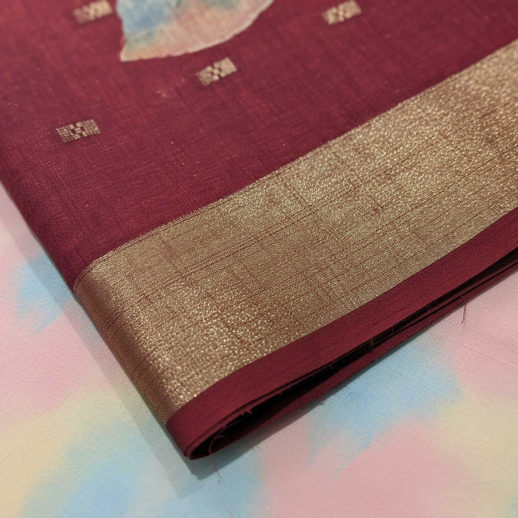 KUBERAN RED PRINTED COTTON SAREE