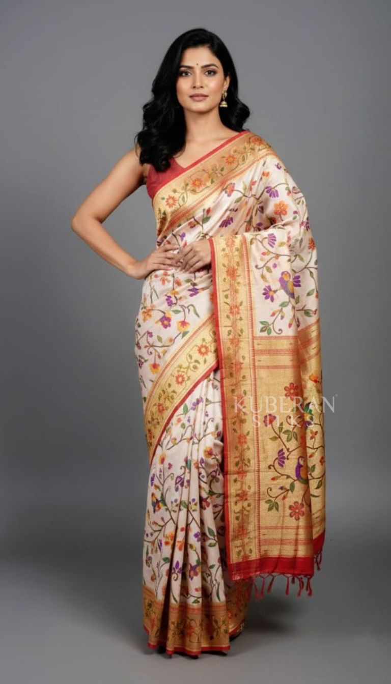 KUBERAN CREAM PAITHANI SAREE