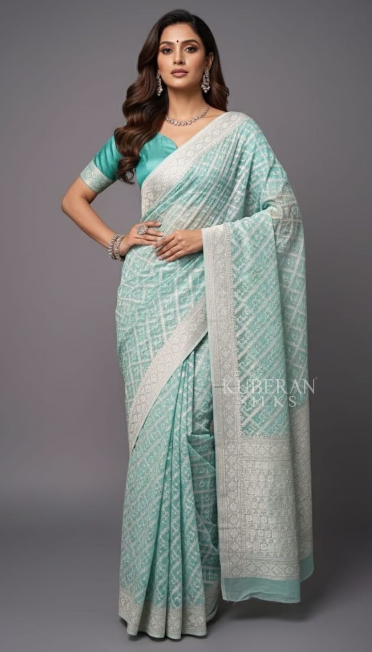 KUBERAN SEABLUE JAMDANI ORGANDY SAREE