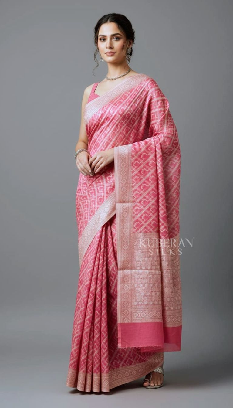 KUBERAN ROSE  PINK JAMDANI ORGANDY SAREE