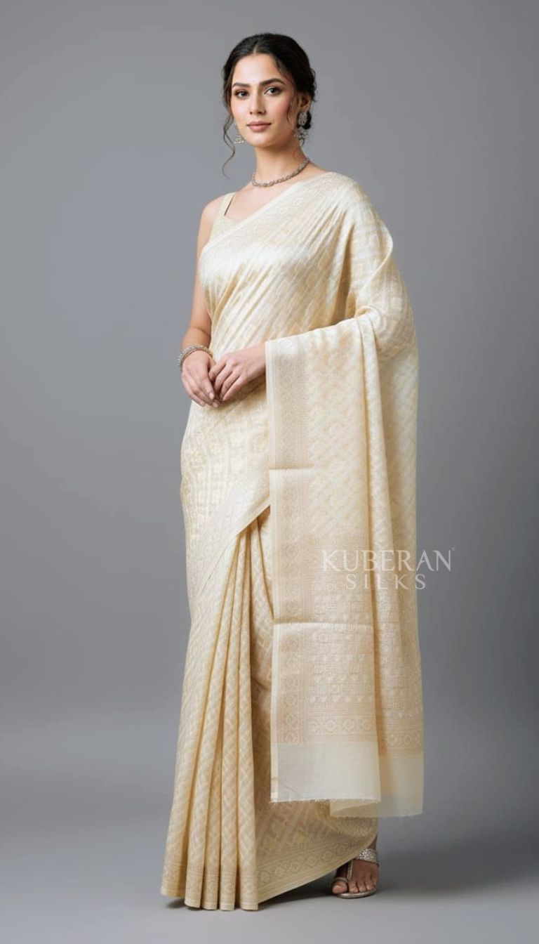 KUBERAN BEIGE JAMDANI ORGANDY SAREE