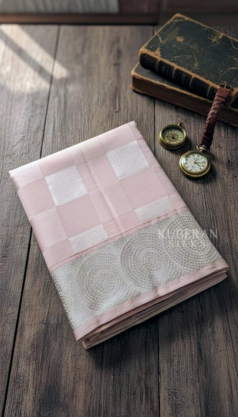 KUBERAN LIGHT PINK COLOUR WITH SILVER BORDER PURE SILK DHOTI