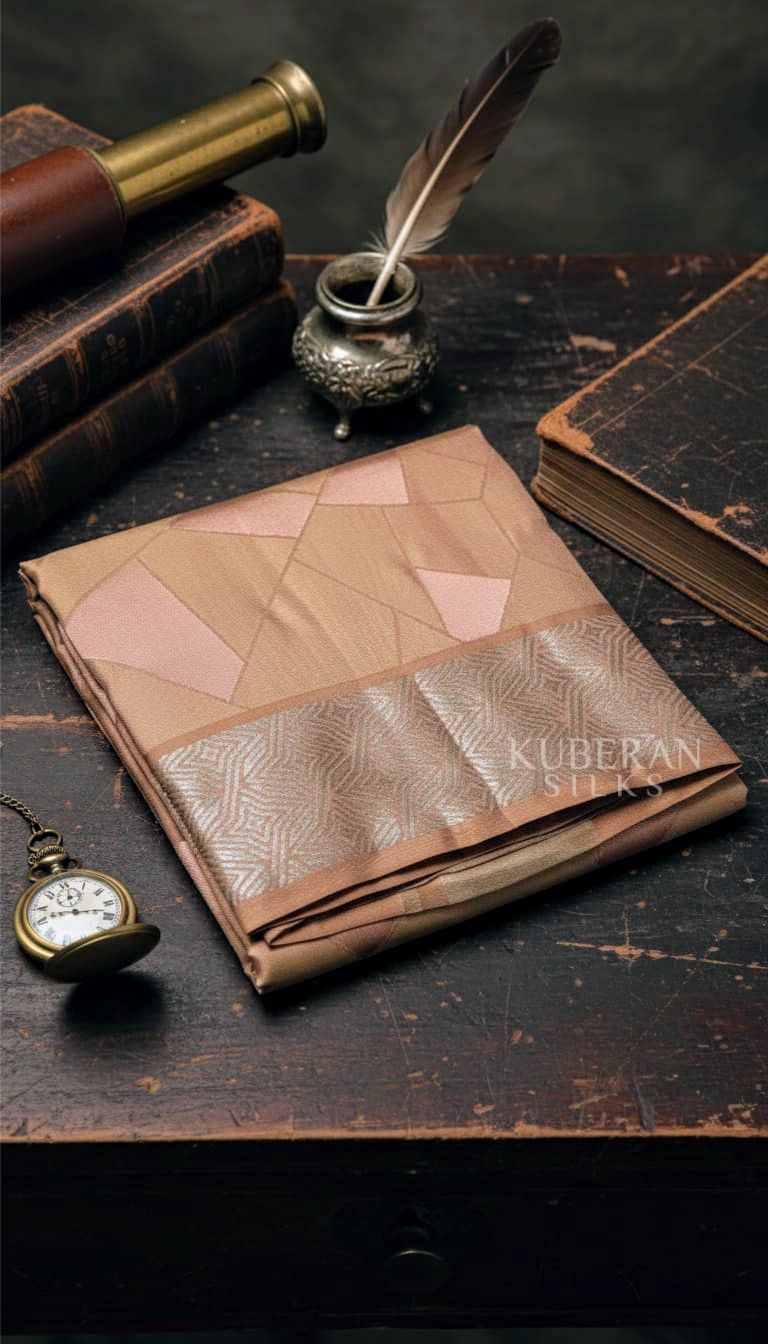 KUBERAN LIGHT BROWN COLOUR WITH SILVER BORDER PURE SILK DHOTI