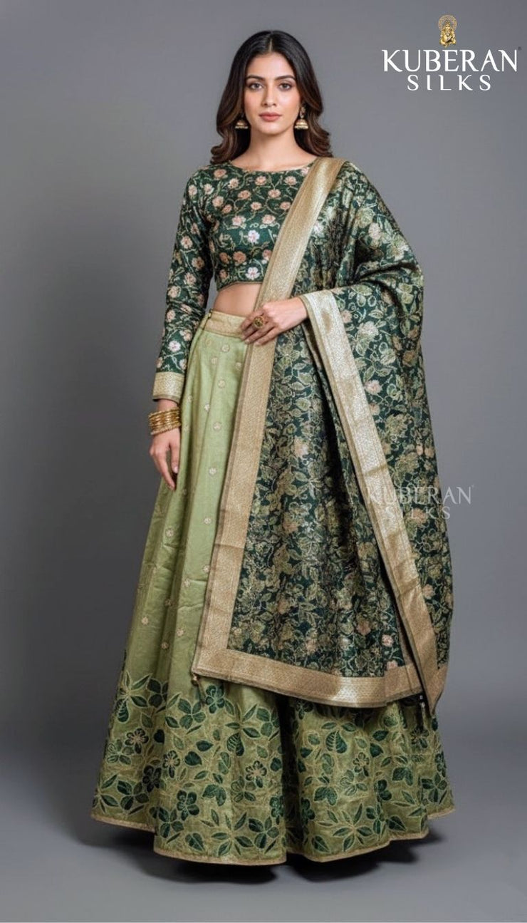 KUBERAN PISTA GREEN AND DARK GREEN COMBO LEHENGA