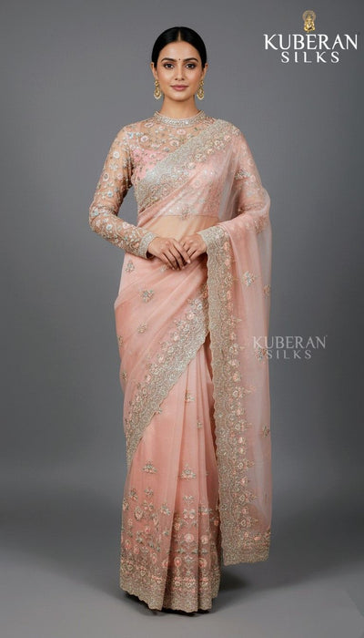 KUBERAN SEMI ORGANZA PASTEL PINK SAREE