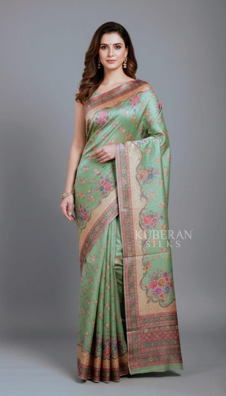 KUBERAN GREEN TISSUE KALAMKARI SAREE