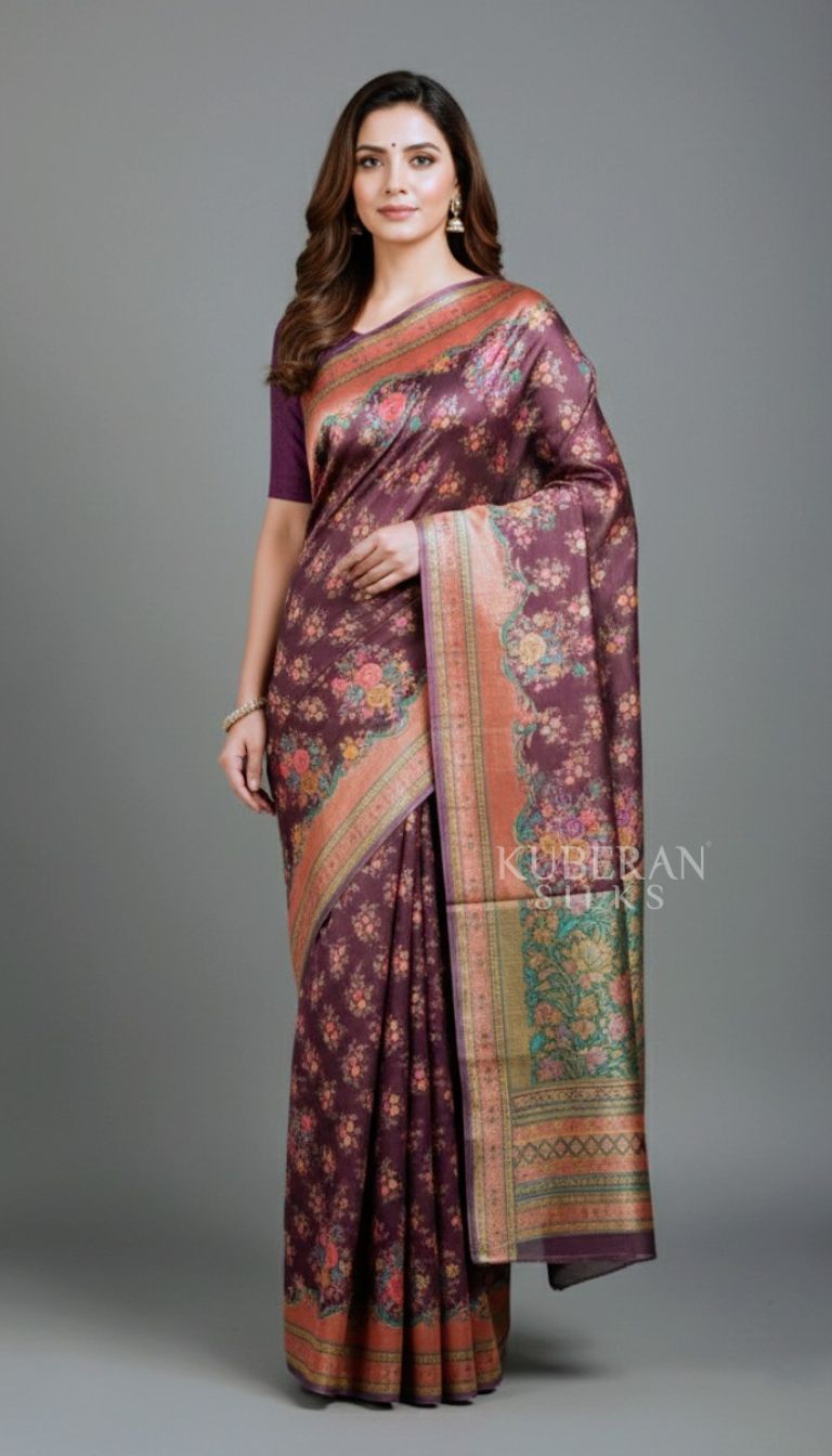 KUBERAN MAROON TISSUE KALAMKARI SAREE