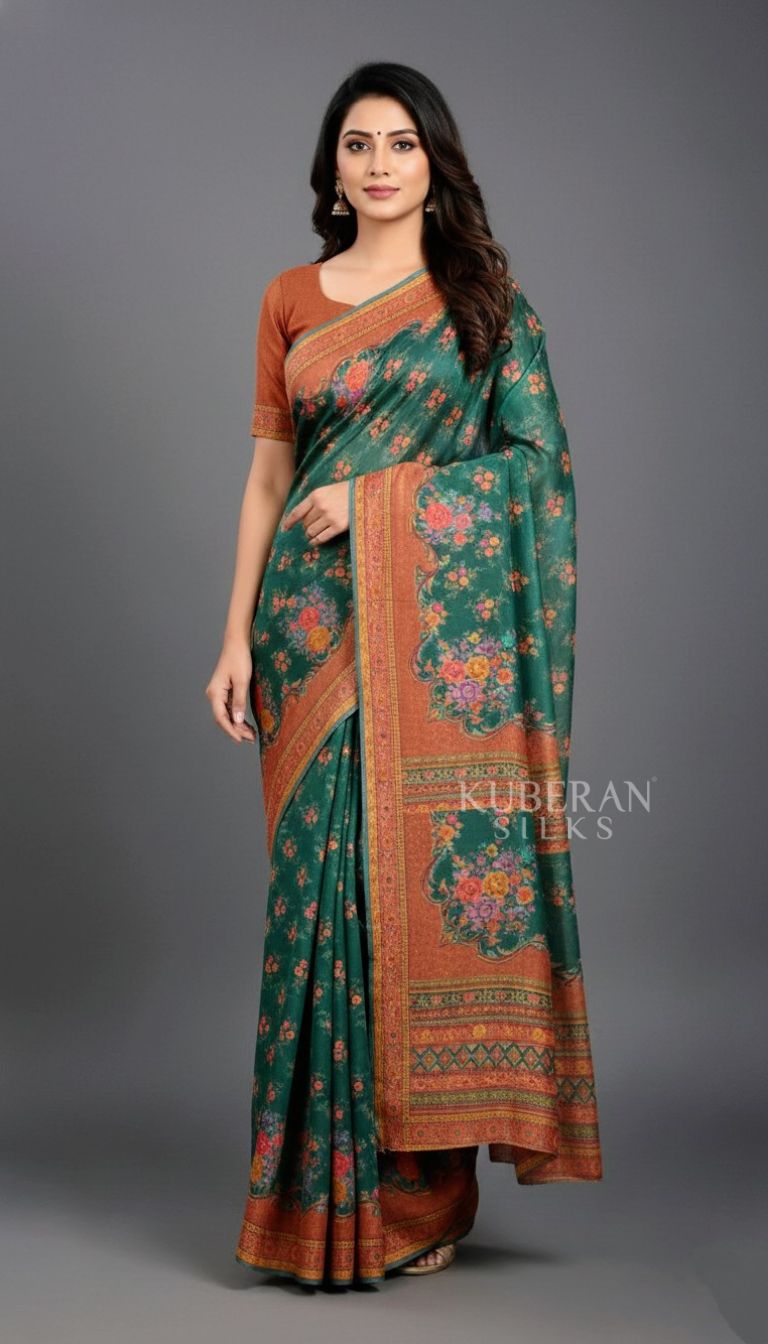 KUBERAN GREEN TISSUE KALAMKARI SAREE