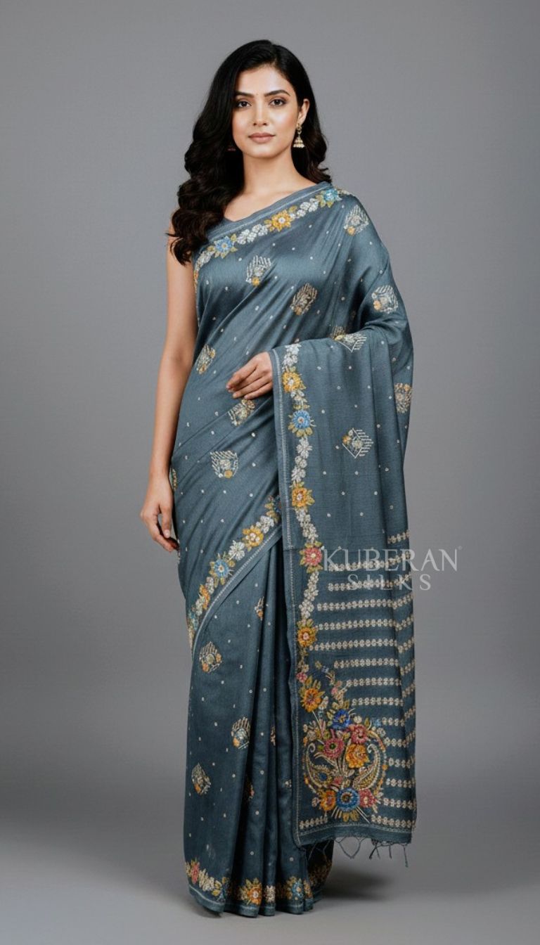 KUBERAN INDIGO BLUE CHIFFON RANGKAT SAREE