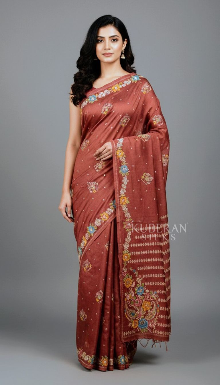 KUBERAN ORANGE RED  CHIFFON RANGKAT SAREE