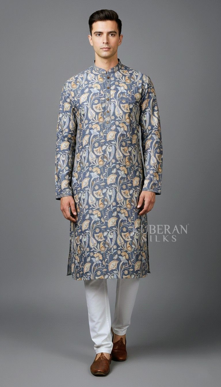 KUBERAN NAVY BLUE PATTERNED KURTA