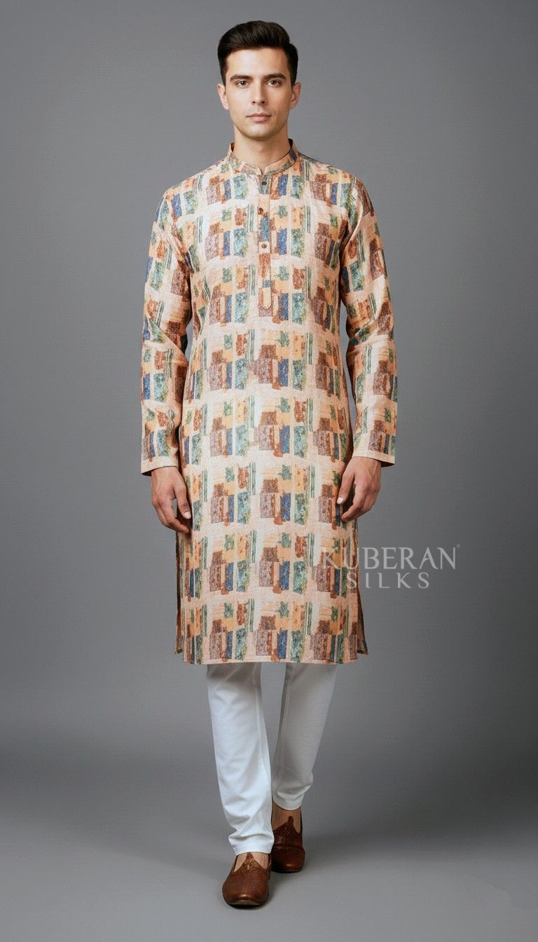 KUBERAN PATTERNED CREAM KURTA
