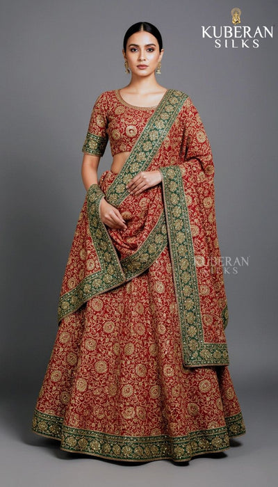 KUBERAN maroon hand embroidered designer lehenga