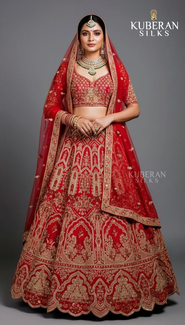 KUBERAN UNSTITCHED RED LEHENGA