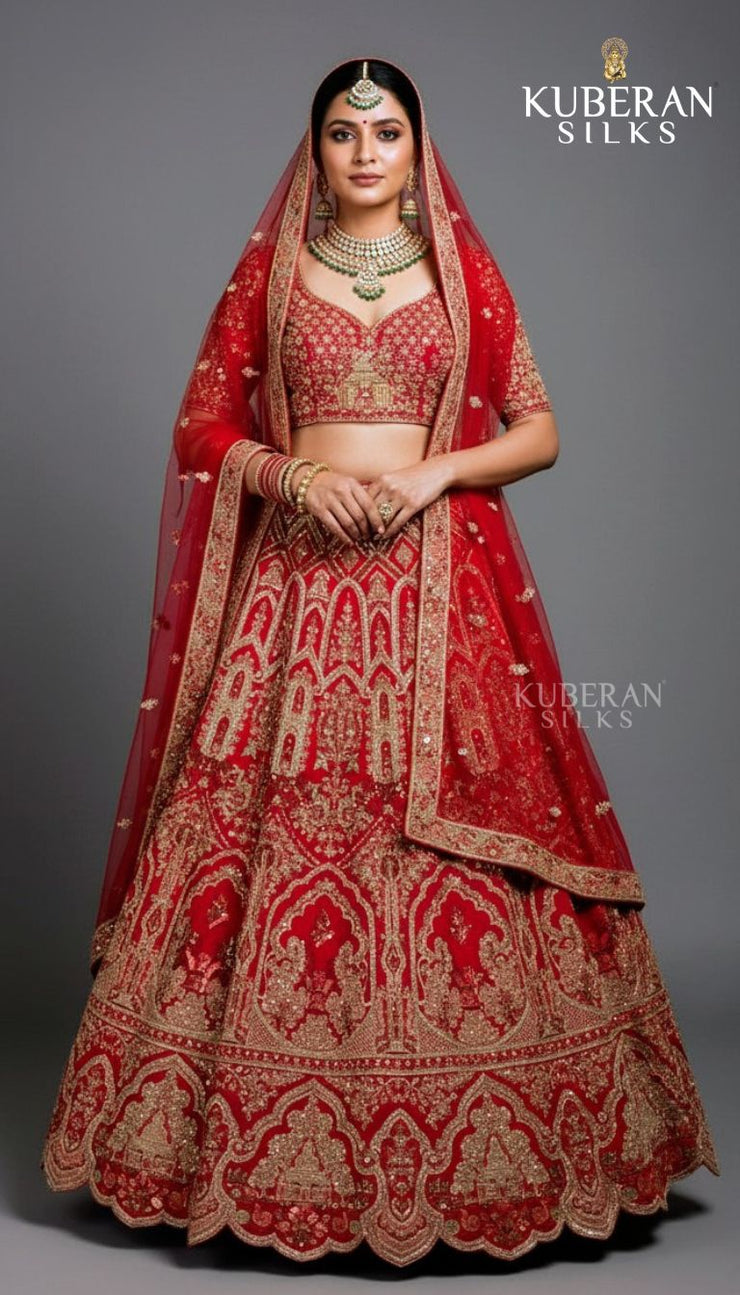 KUBERAN UNSTITCHED RED LEHENGA