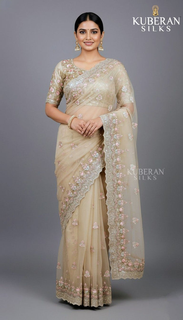 KUBERAN SEMI ORGANZA BEIGE SAREE
