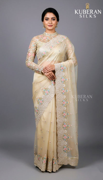 KUBERAN SEMI ORGANZA BEIGE SAREE