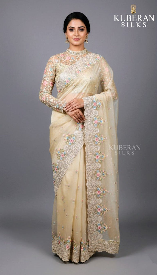 KUBERAN SEMI ORGANZA BEIGE SAREE
