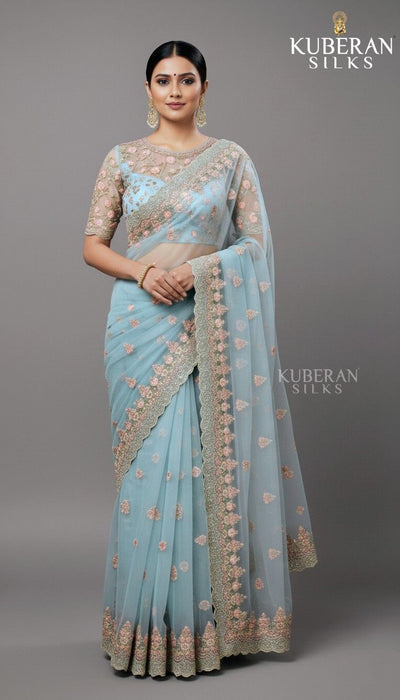 KUBERAN SEMI ORGANZA SKY BLUE SAREE