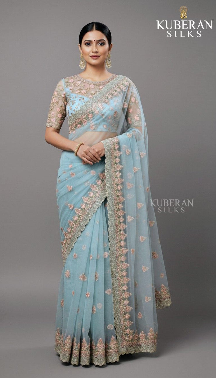 KUBERAN SEMI ORGANZA SKY BLUE SAREE