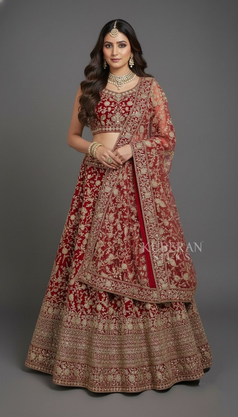 KUBERAN PINK UNSTITCHED VELVET LEHENGA