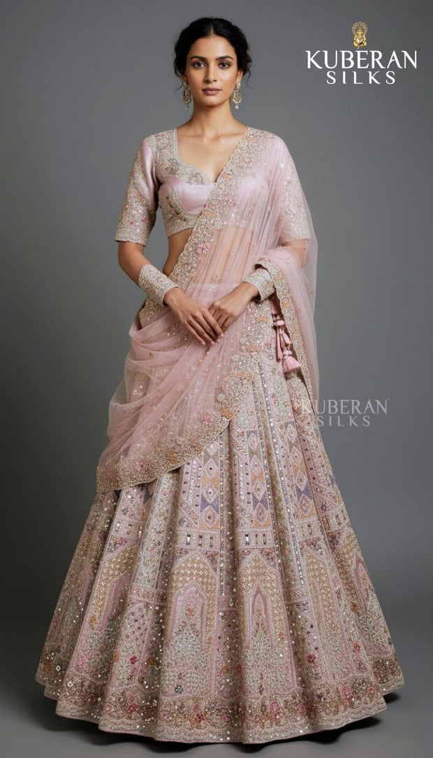 KUBERAN UNSTITCHED ROSE COLOR LEHENGA