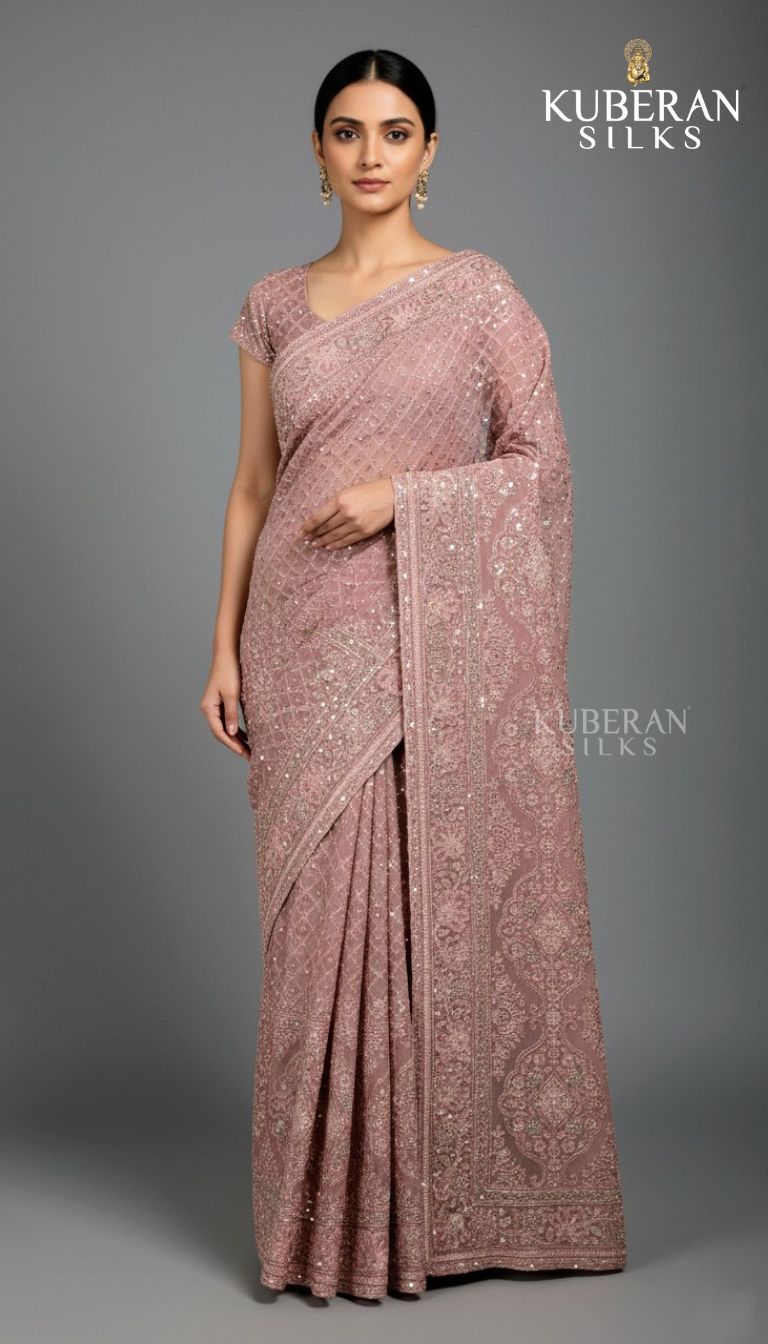 KUBERAN GEORGETTE PEACH SAREE