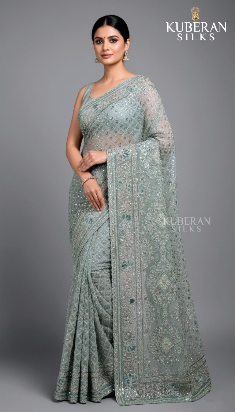 KUBERAN GEORGETTE GREEN SAREE
