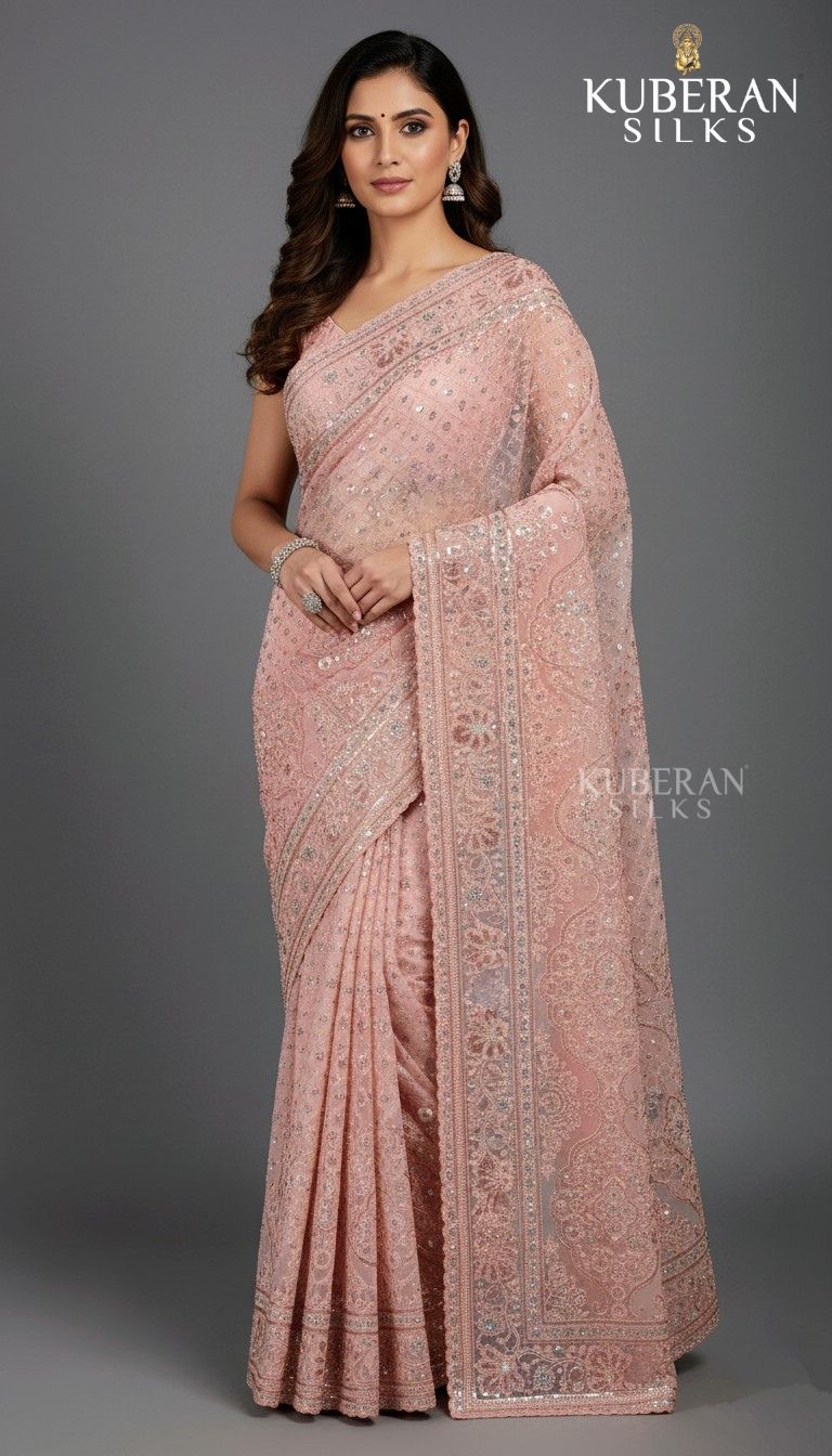 KUBERAN GEORGETTE PEACH SAREE