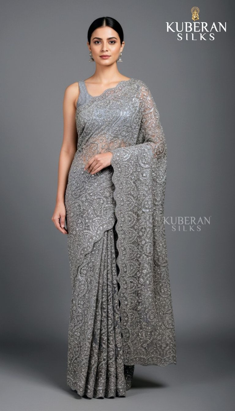 KUBERAN NETTED GREY SAREE