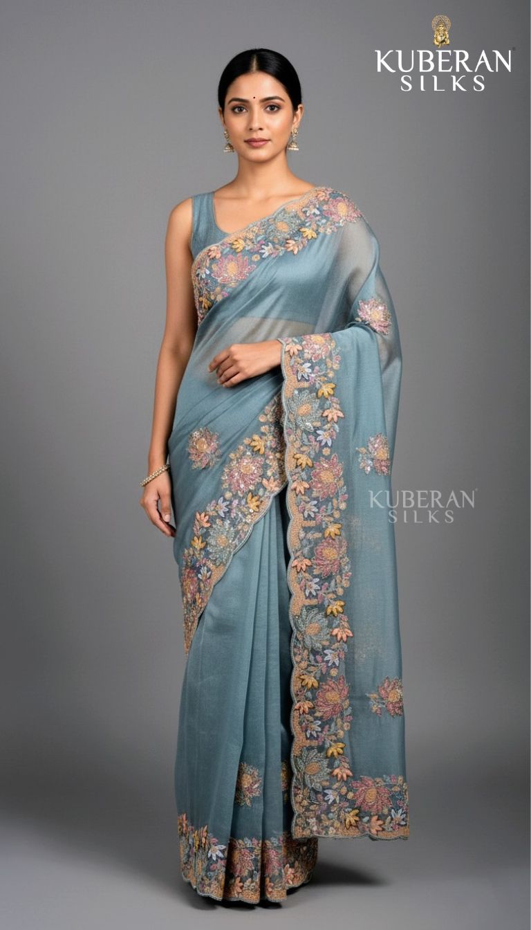 KUBERAN  BLUE ORGANZA SAREE