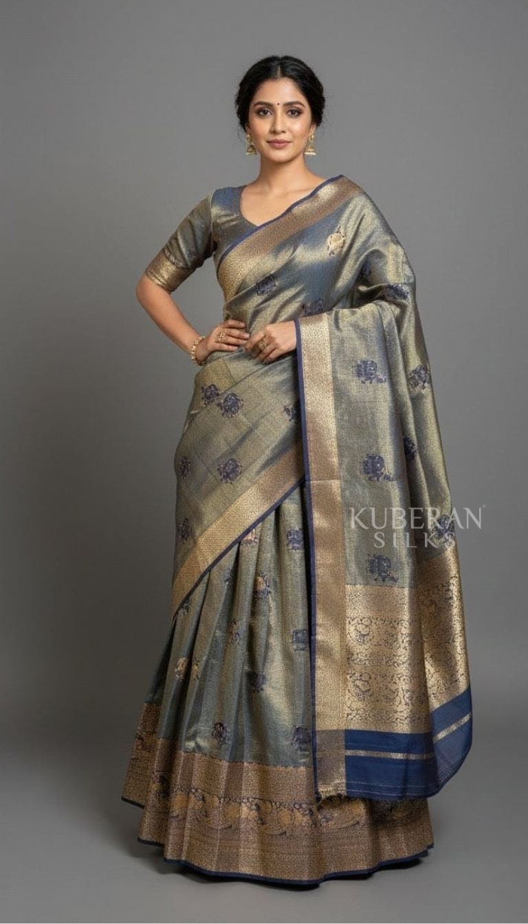 KUBERAN METALLIC BLUE UNSTITCHED TRADITIONAL LEHENGA
