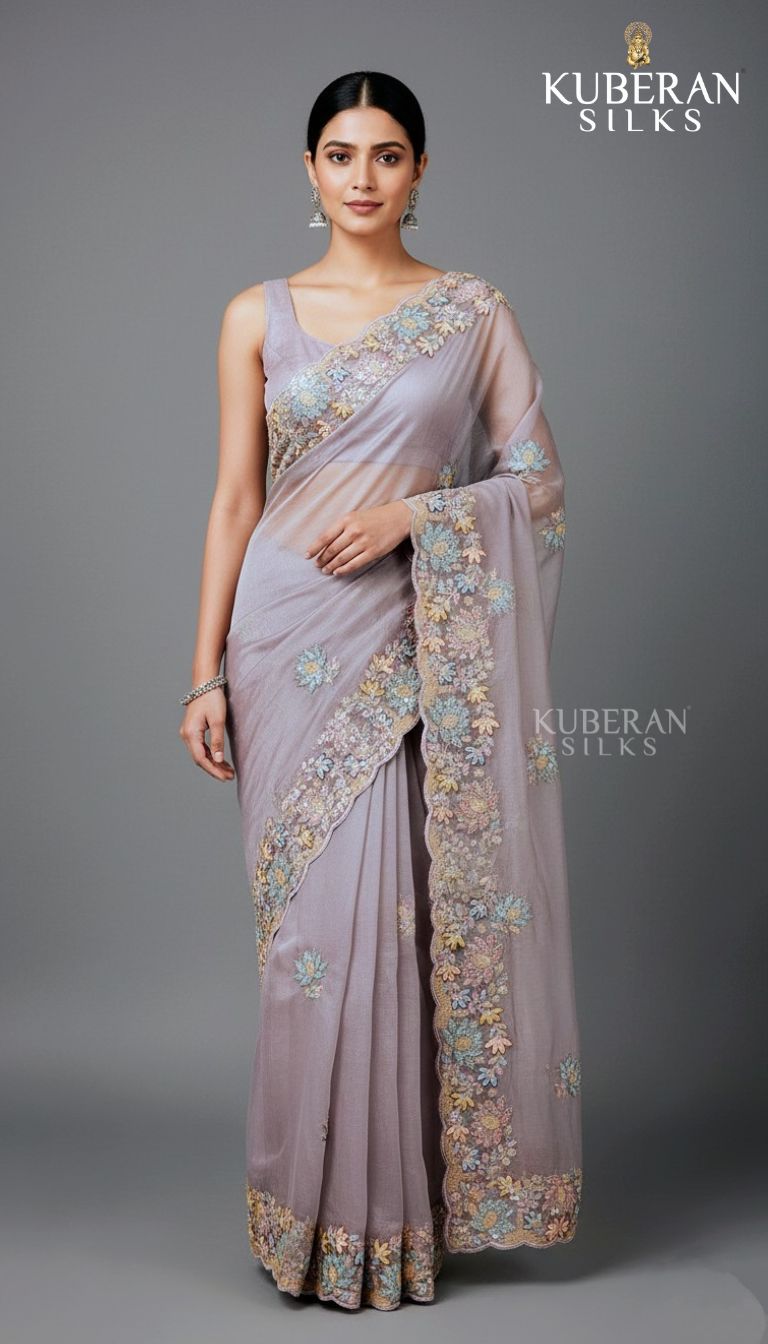 KUBERAN  LAVENDER ORGANZA SAREE