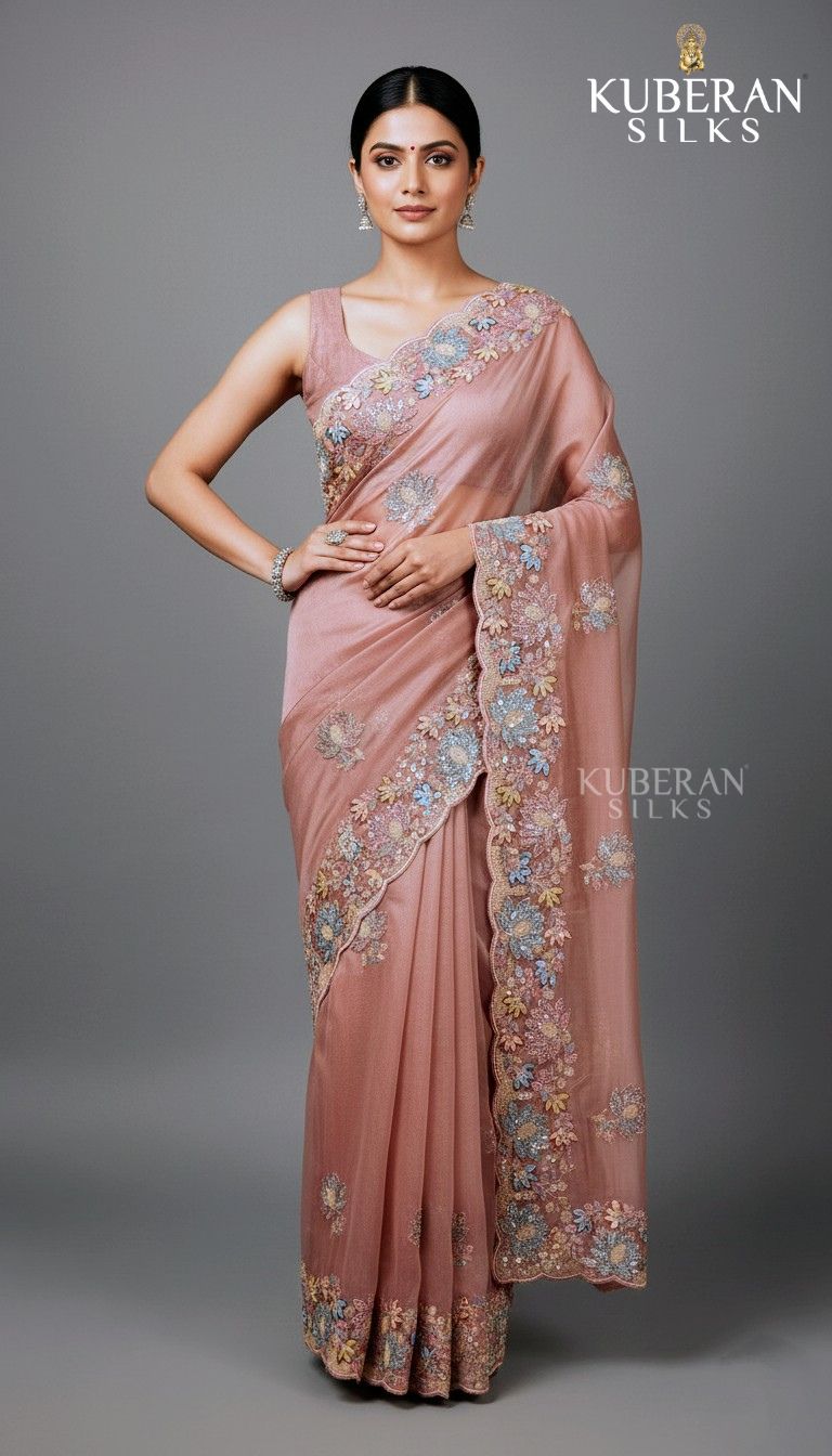 KUBERAN  PINK ORGANZA SAREE
