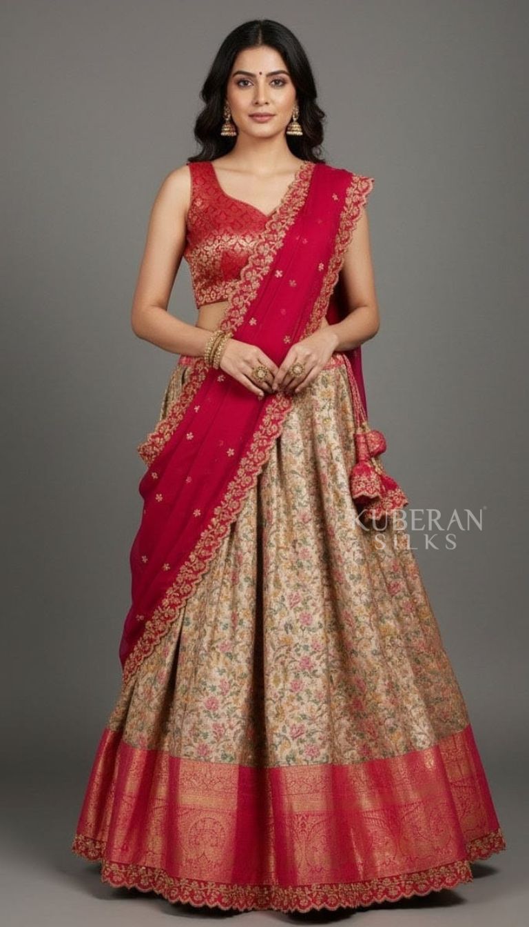 KUBERAN DARK PINK TRADITIONAL UNSTITCHED LEHENGA