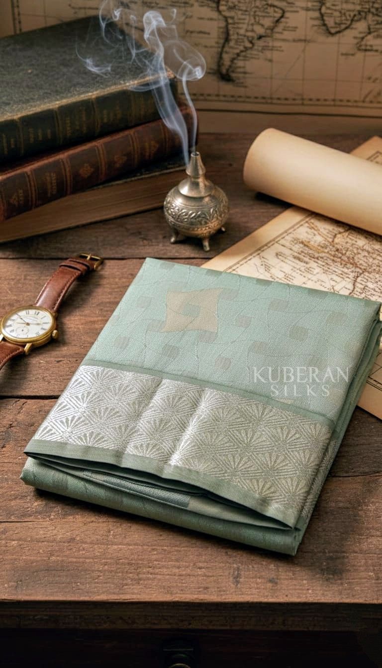 KUBERAN PISTA GREEN PURE SILK DHOTI