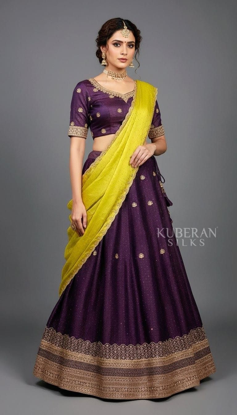 KUBERAN PURPLE UNSTITCHED TRADITIONAL LEHENGA
