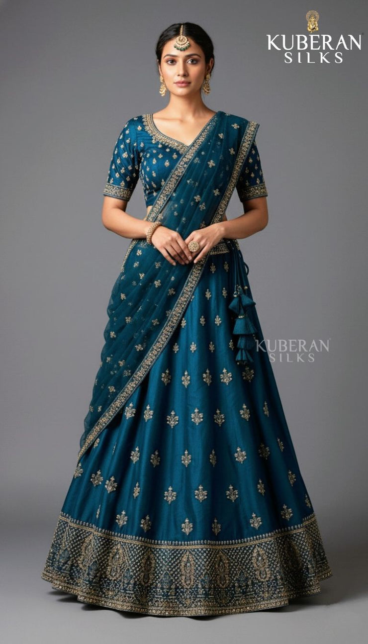 KUBERAN PEACOCK BLUE LEHENGA