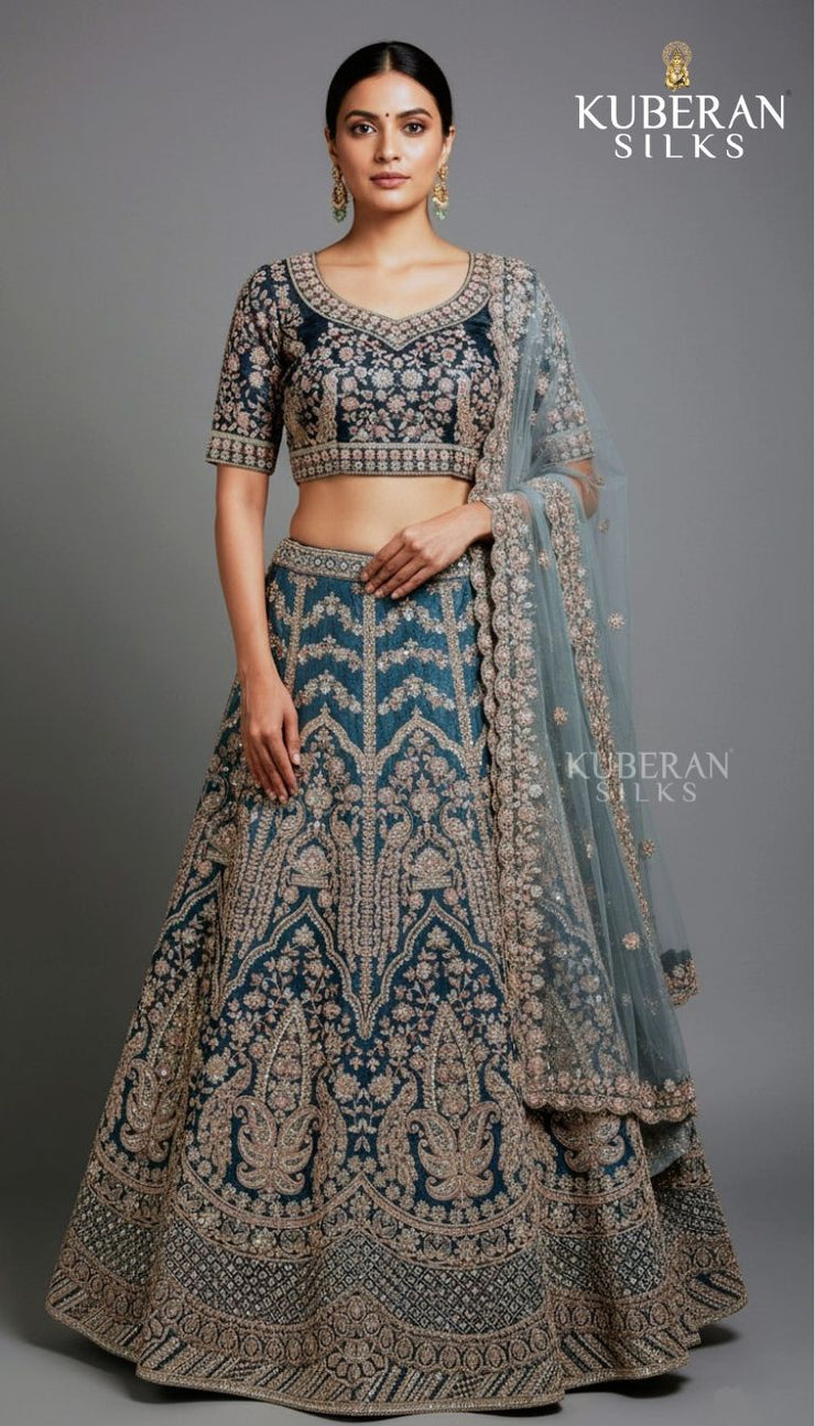 KUBERAN UNSTITCHED DARK GREY BLUE LEHENGA