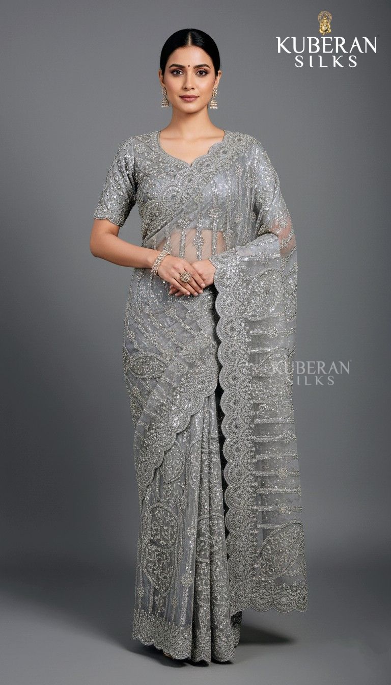 KUBERAN GREY NETTED SAREE