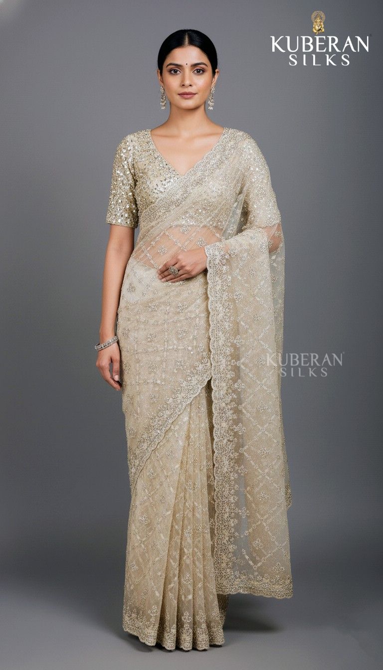 KUBERAN BEIGE NETTED SAREE