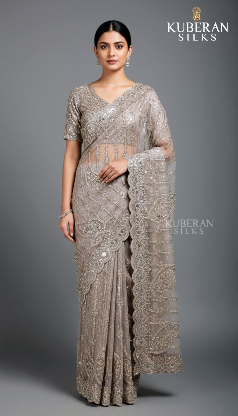 KUBERAN NETTED METTALIC GREY SAREE