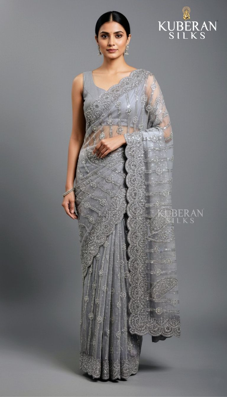 KUBERAN ASHGREY NETTED SAREE