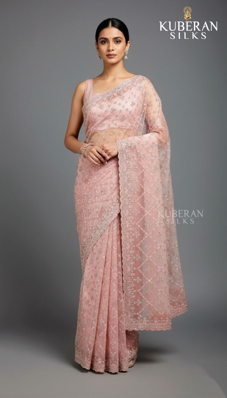KUBERAN PINK NETTED SAREE