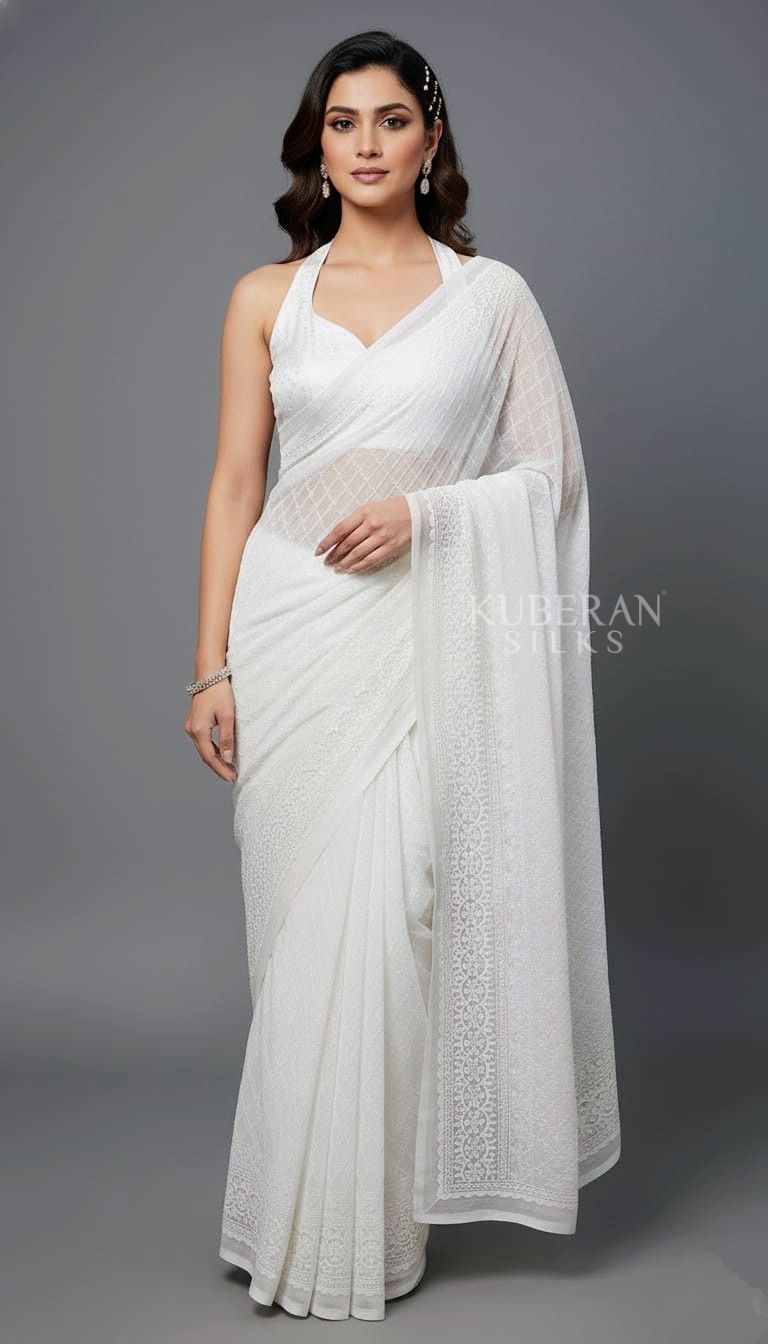 KUBERAN WHITE CHIFFON SAREE