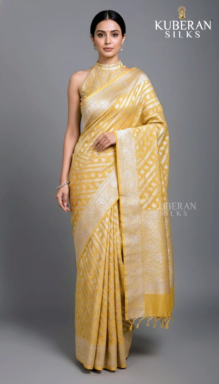 KUBERAN YELLOW GEORGETTE BANARAS SAREE