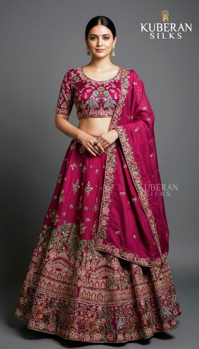 KUBERAN UNSTITCHED DARK PINK LEHENGA