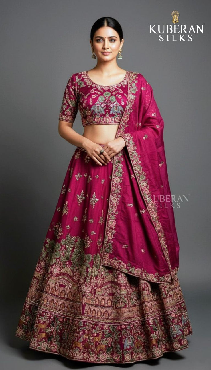 KUBERAN UNSTITCHED DARK PINK LEHENGA